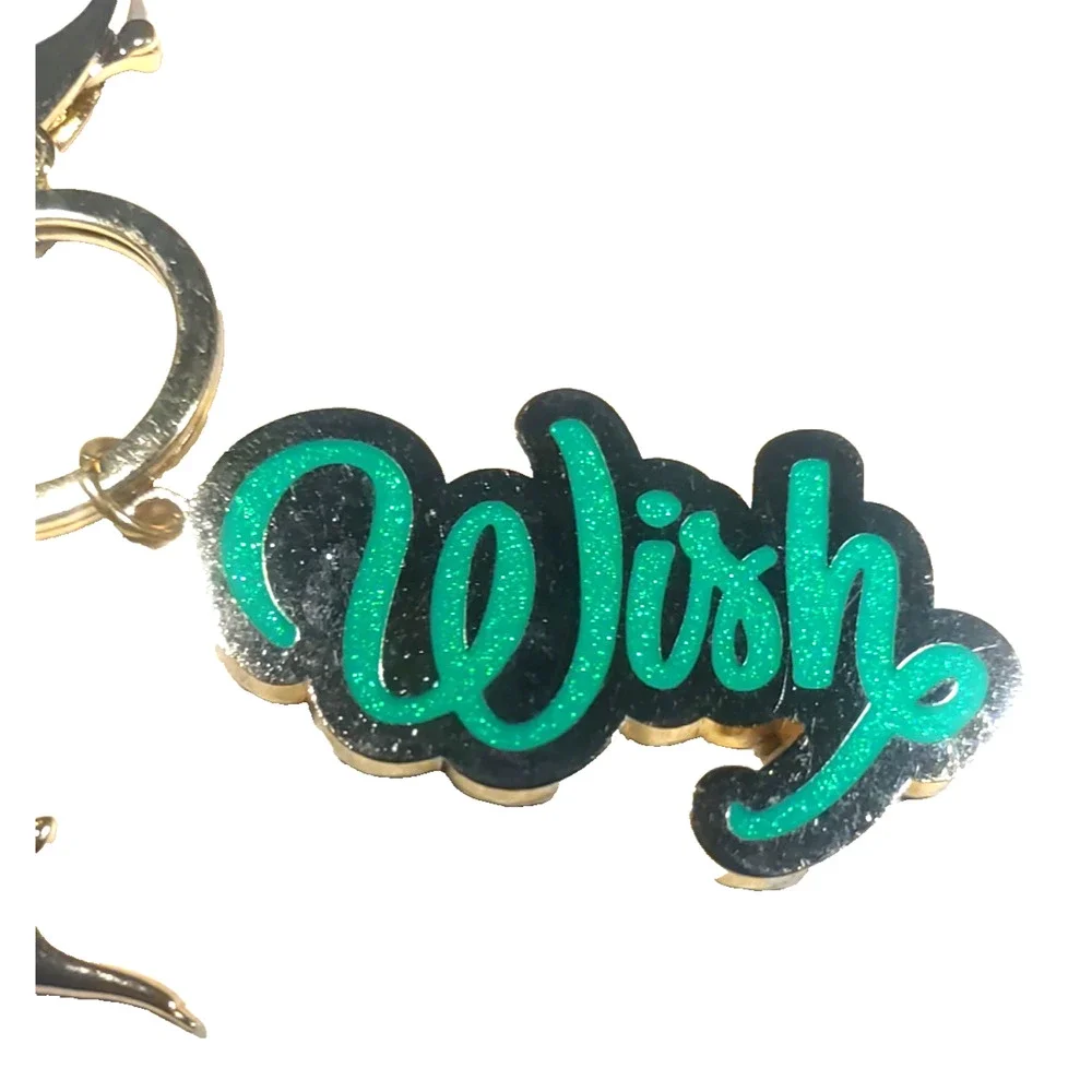 Wish Keychain AL ladens Lamp Star Gold Tone Green Charms